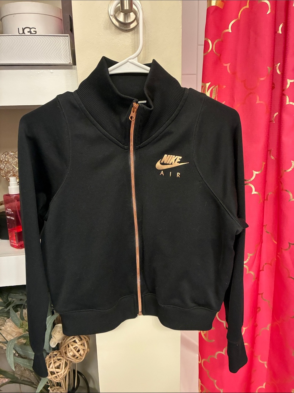 Nike Women's Black Bomber Jacket with Metallic Gold Accents